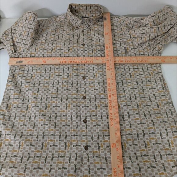Woolrich Stone Fish Shirt Mens Size XL Tall Tan Cotton Trout Fishing Button Down - Picture 8 of 10